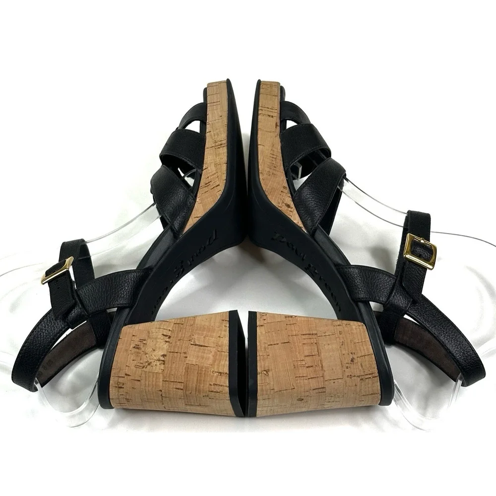 Paul Green Tina Black Leather Slingback Heel Sandals Womens US 9 UK 6.5 New $429
